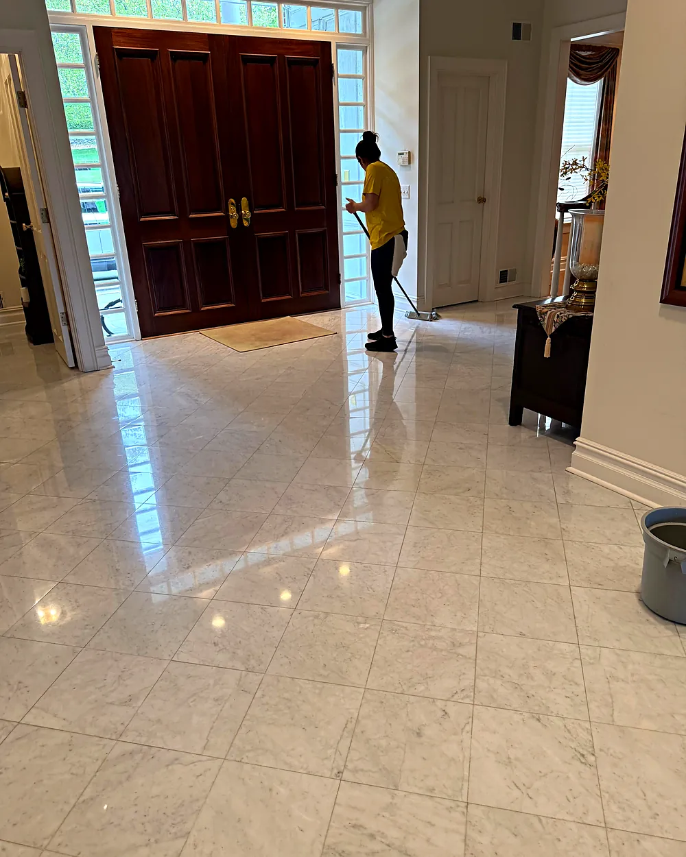 Marble foyer with cleaner at the front door, house cleaning in Mount Arlington, NJ