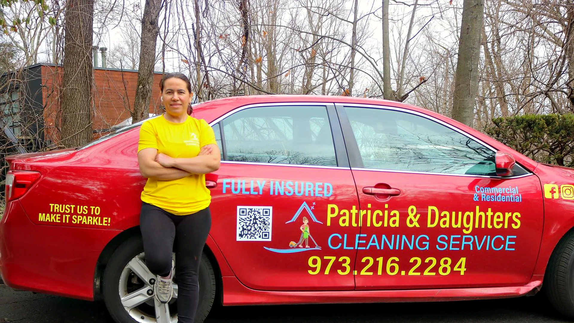 Patricia and Daughters Cleaning team member with the company car, serving Denville, NJ