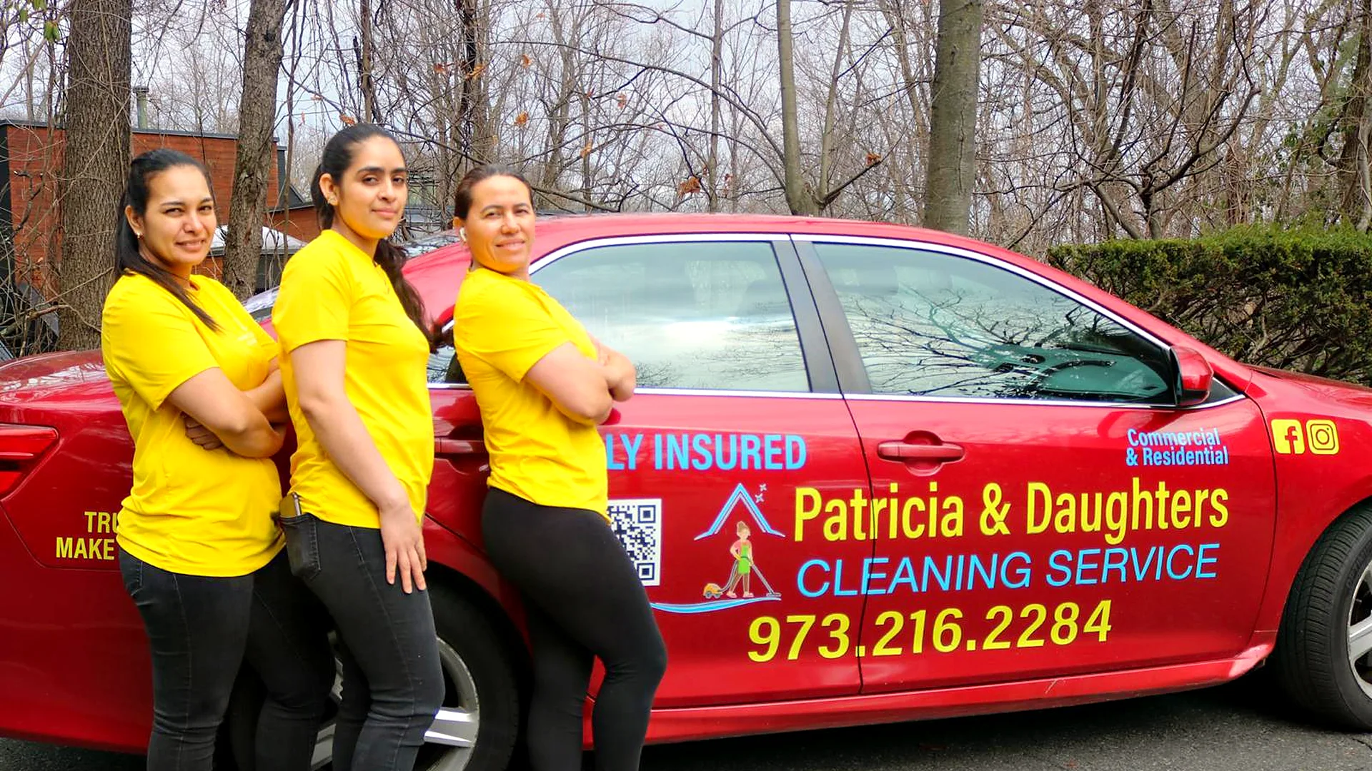 Patricia and Daughters Cleaning team with their company car, serving Morris Plains, NJ